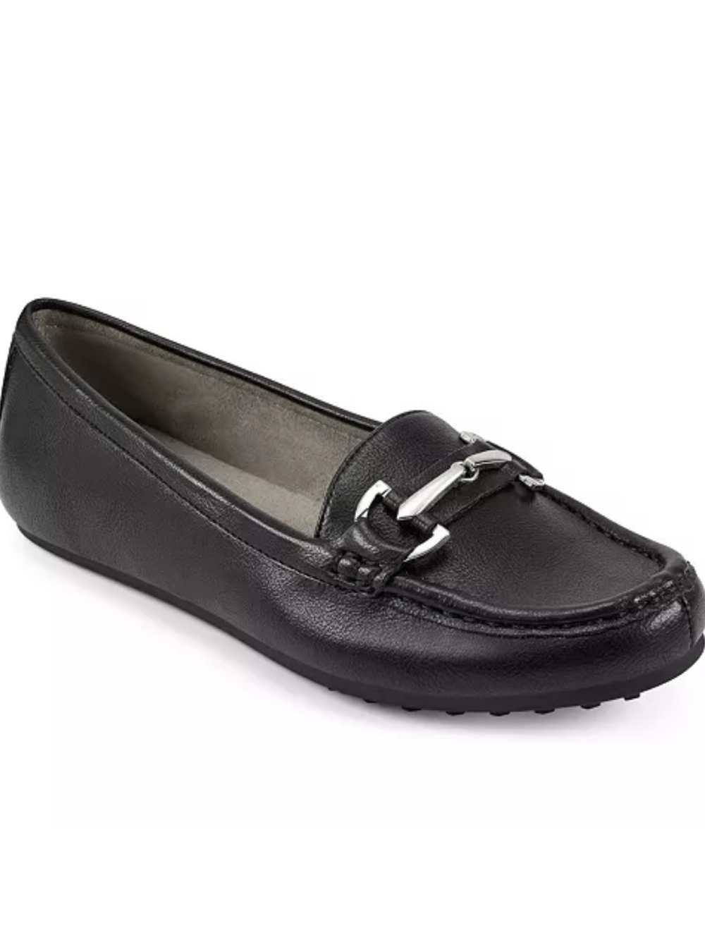 Aerosoles Classic Black Leather Women's Loafer with Silver Bit Detail